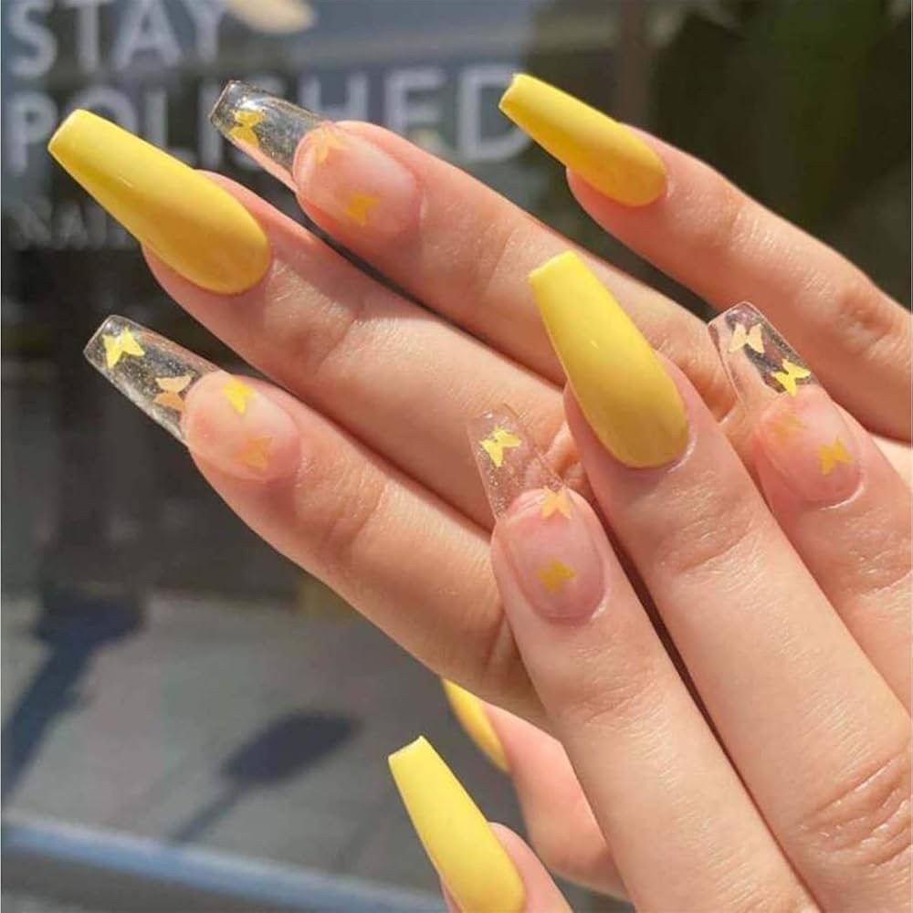Yellow Butterfly Press On Nails